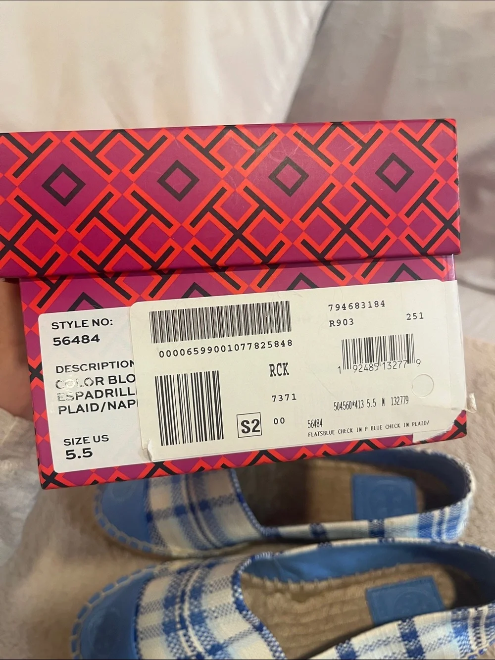 Tory Burch Blue and Cream Plaid Espadrilles